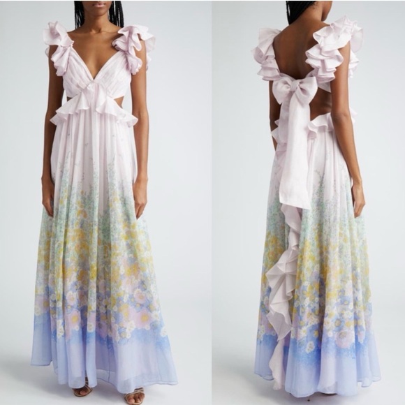 Zimmermann Dresses & Skirts - NWT Zimmermann Floral Ruffle Linen & Silk Gown in Blue Meadow OP US2P